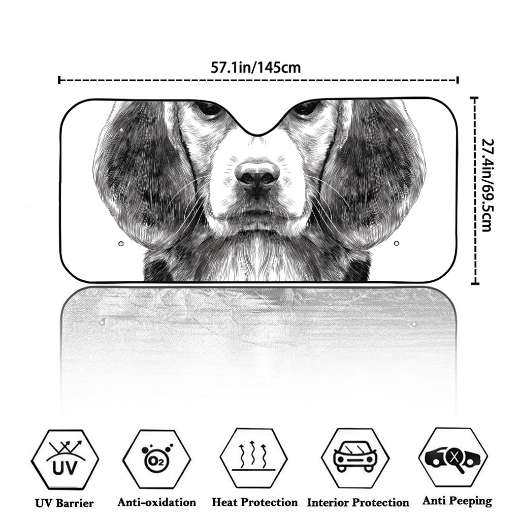 Black And White Drawing Beagle Print Car Windshield Sun Shade