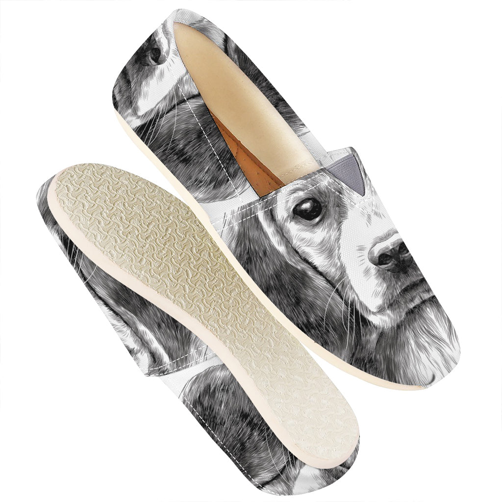 Black And White Drawing Beagle Print Casual Shoes