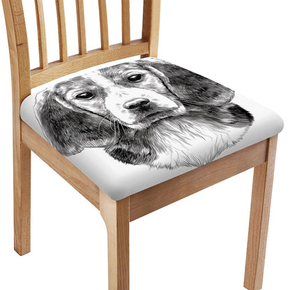 Black And White Drawing Beagle Print Chair Cushion Cover