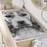 Black And White Drawing Beagle Print Changing Pad Cover