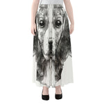 Black And White Drawing Beagle Print Chiffon Maxi Skirt