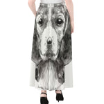 Black And White Drawing Beagle Print Chiffon Maxi Skirt