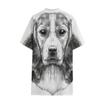 Black And White Drawing Beagle Print Cotton Hawaiian Shirt