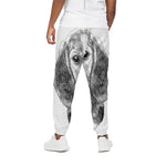 Black And White Drawing Beagle Print Cotton Pants
