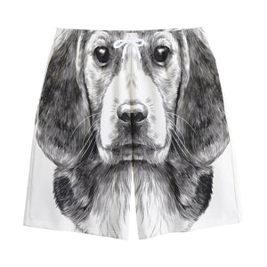 Black And White Drawing Beagle Print Cotton Shorts