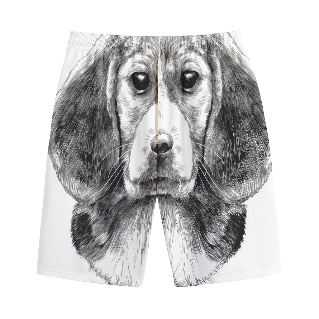 Black And White Drawing Beagle Print Cotton Shorts