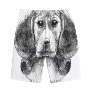 Black And White Drawing Beagle Print Cotton Shorts