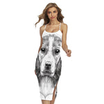 Black And White Drawing Beagle Print Cross Back Cami Dress