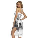 Black And White Drawing Beagle Print Cross Back Cami Dress