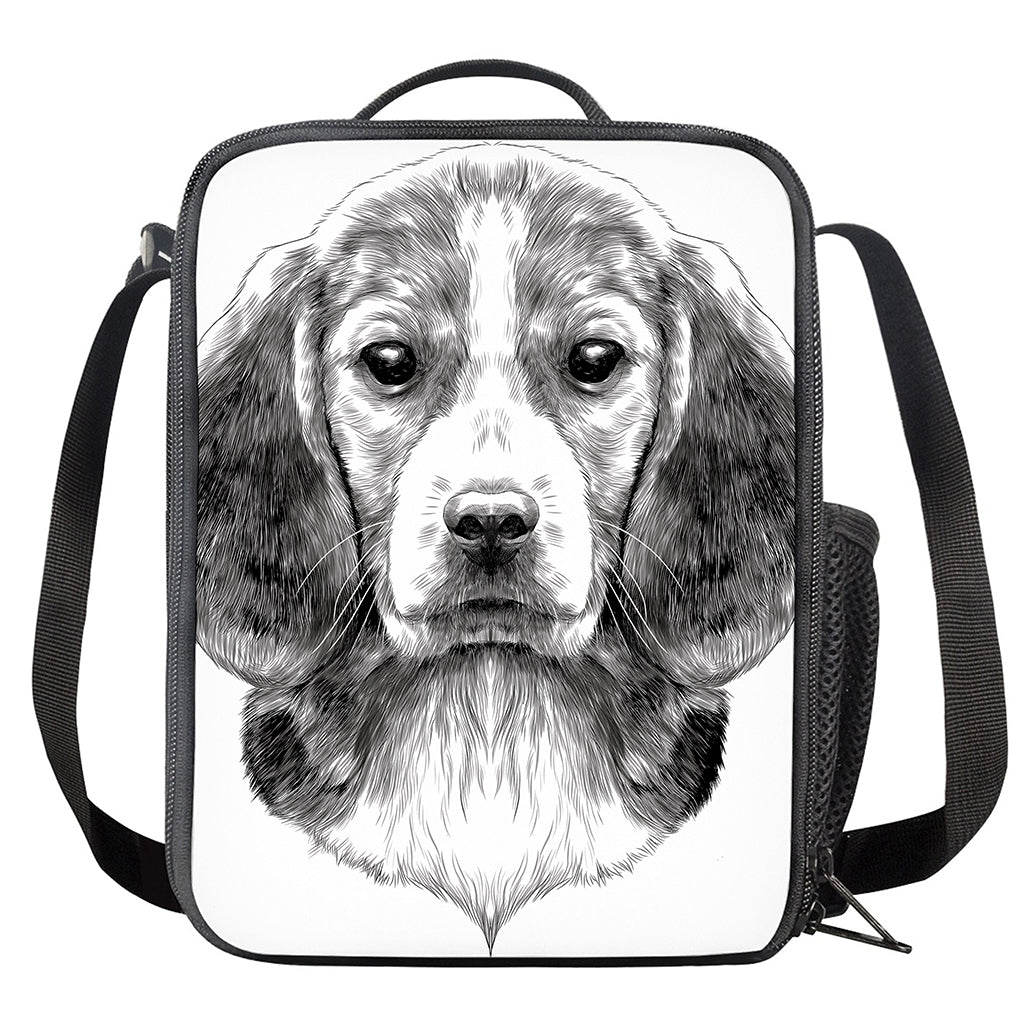 Black And White Drawing Beagle Print Crossbody Lunch Bag