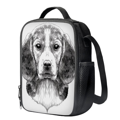 Black And White Drawing Beagle Print Crossbody Lunch Bag