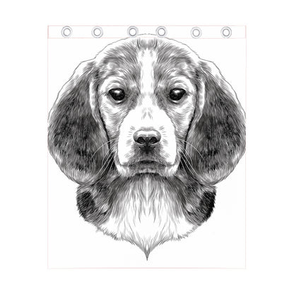 Black And White Drawing Beagle Print Curtain