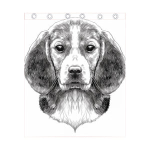 Black And White Drawing Beagle Print Curtain