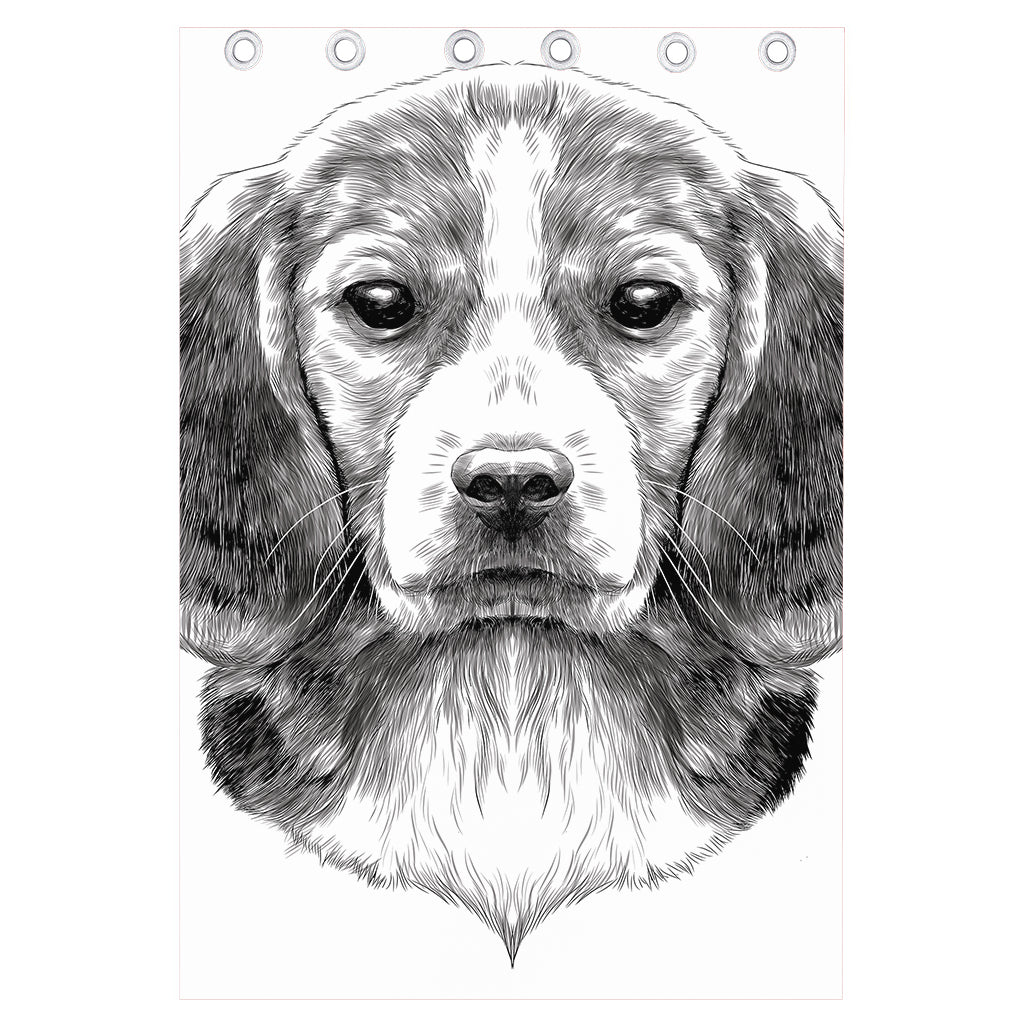 Black And White Drawing Beagle Print Curtain