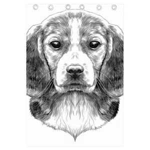 Black And White Drawing Beagle Print Curtain