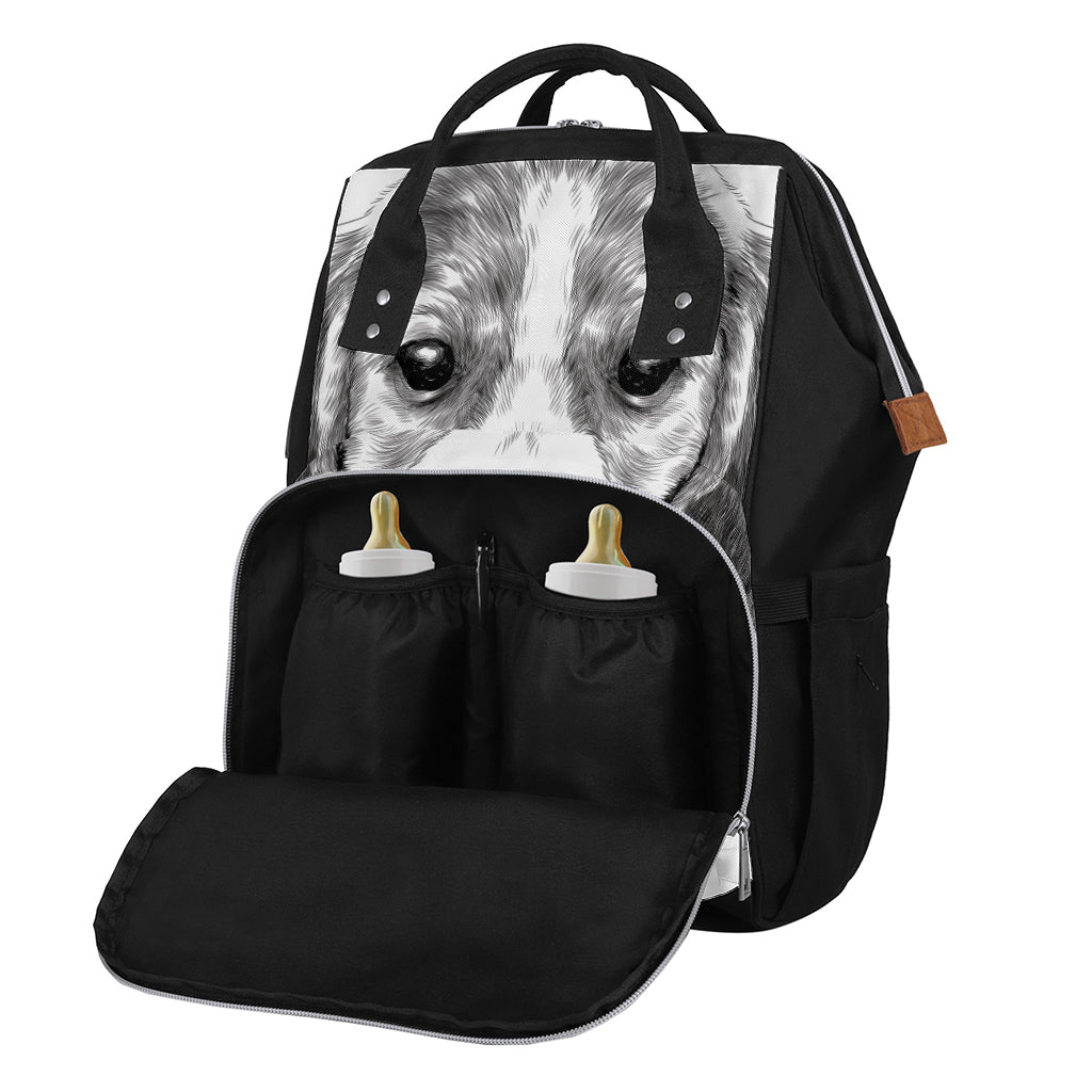 Black And White Drawing Beagle Print Diaper Bag