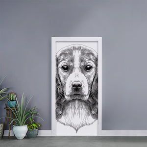 Black And White Drawing Beagle Print Door Sticker