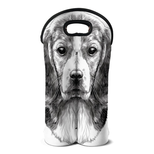 Black And White Drawing Beagle Print Double Neoprene Wine Tote