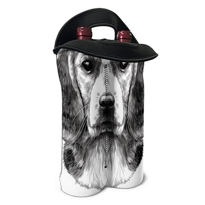 Black And White Drawing Beagle Print Double Neoprene Wine Tote