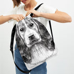 Black And White Drawing Beagle Print Drawstring Backpack