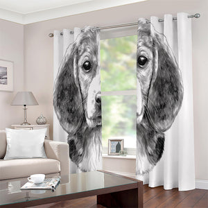 Black And White Drawing Beagle Print Extra Wide Grommet Curtains