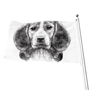 Black And White Drawing Beagle Print Flag