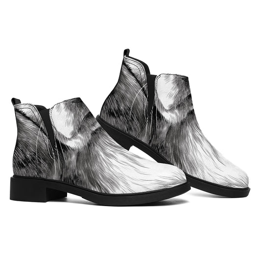 Black And White Drawing Beagle Print Flat Ankle Boots