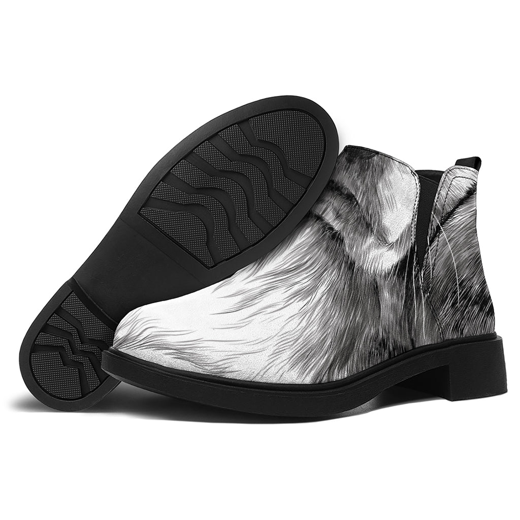 Black And White Drawing Beagle Print Flat Ankle Boots