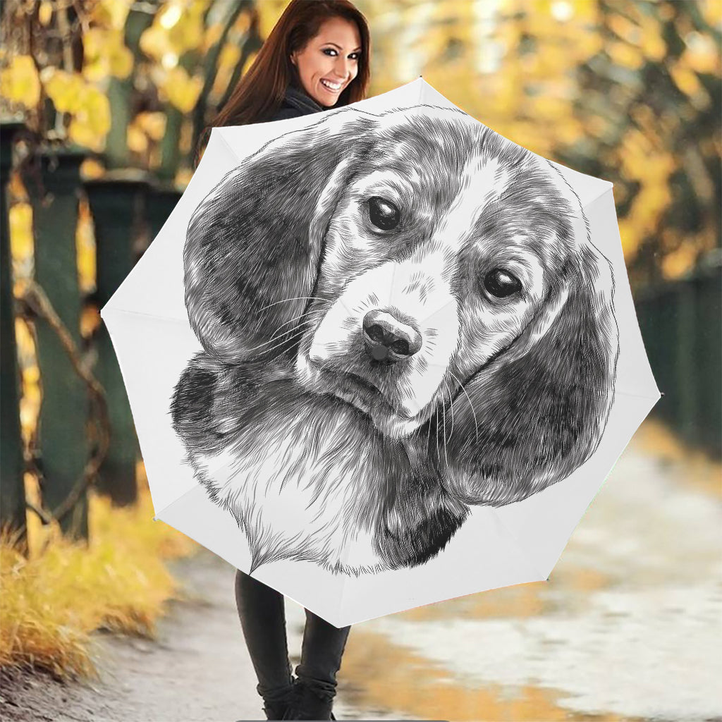 Black And White Drawing Beagle Print Foldable Umbrella