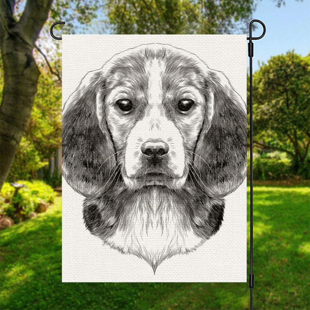 Black And White Drawing Beagle Print Garden Flag