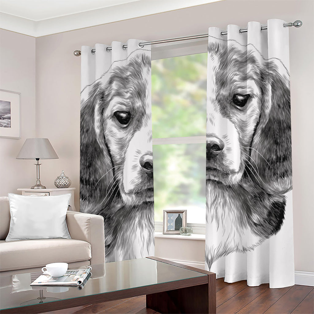 Black And White Drawing Beagle Print Grommet Curtains