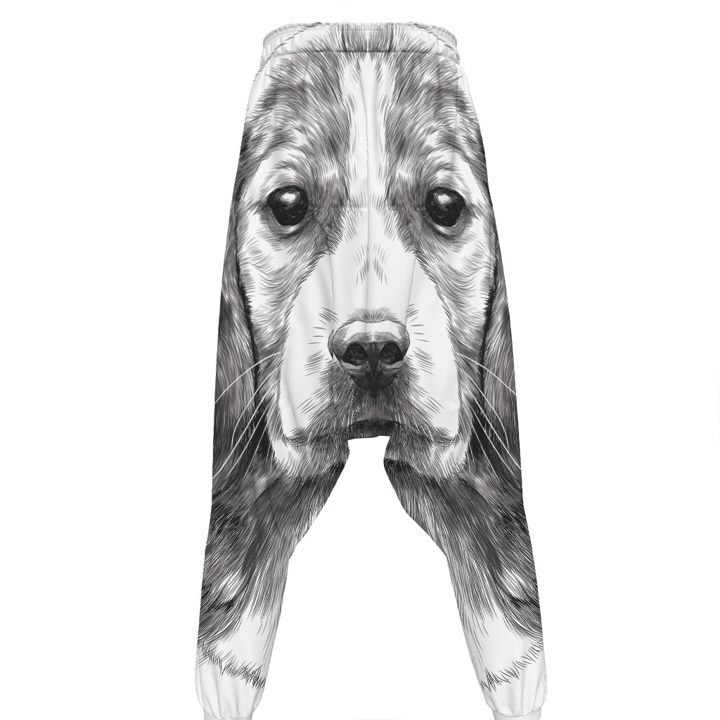 Black And White Drawing Beagle Print Hammer Pants