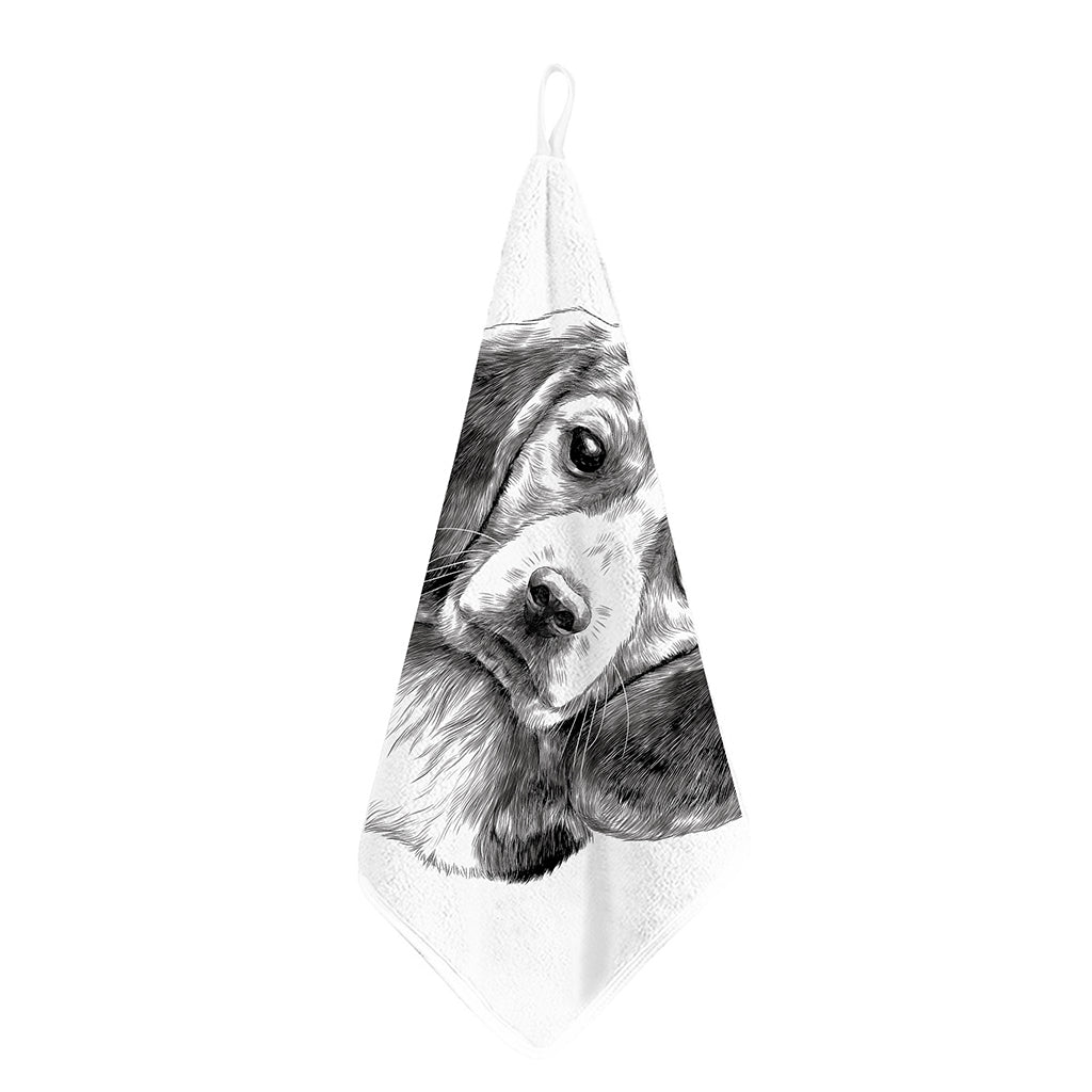 Black And White Drawing Beagle Print Hand Towel
