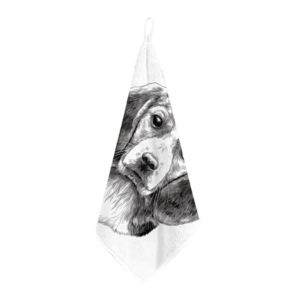 Black And White Drawing Beagle Print Hand Towel
