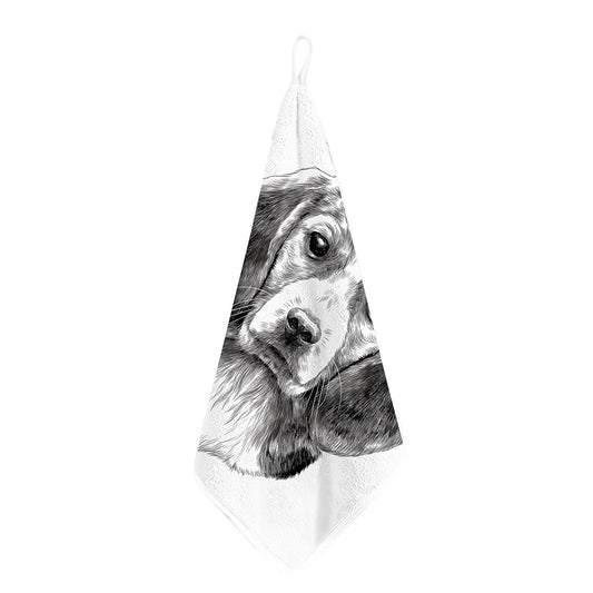 Black And White Drawing Beagle Print Hand Towel