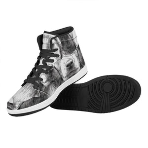 Black And White Drawing Beagle Print High Top Leather Sneakers