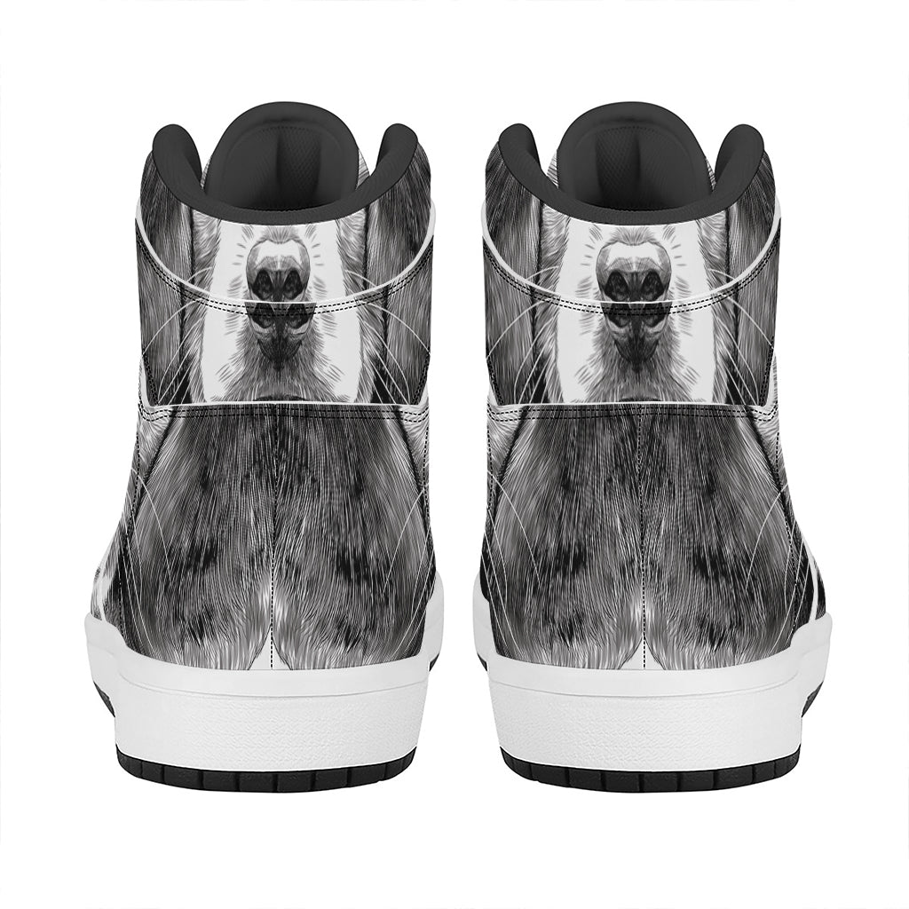 Black And White Drawing Beagle Print High Top Leather Sneakers