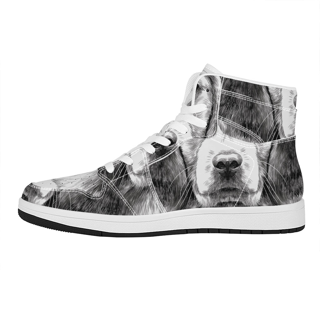 Black And White Drawing Beagle Print High Top Leather Sneakers