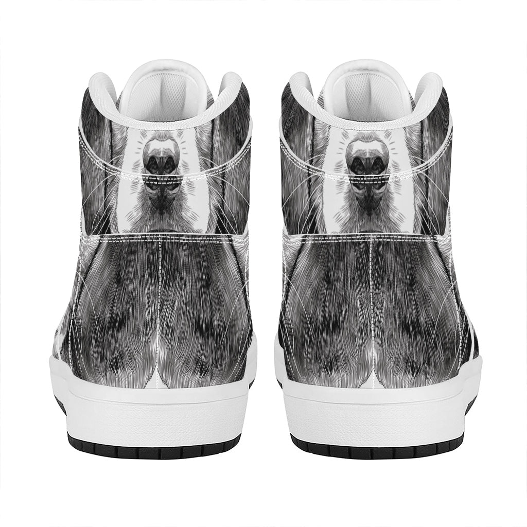 Black And White Drawing Beagle Print High Top Leather Sneakers