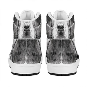 Black And White Drawing Beagle Print High Top Leather Sneakers