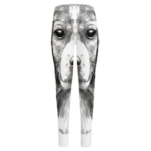 Black And White Drawing Beagle Print High-Waisted Pocket Leggings