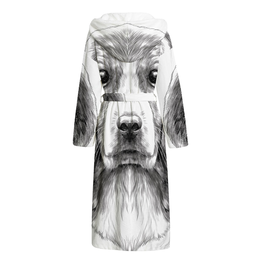 Black And White Drawing Beagle Print Hooded Bathrobe