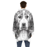 Black And White Drawing Beagle Print Hoodie Blanket