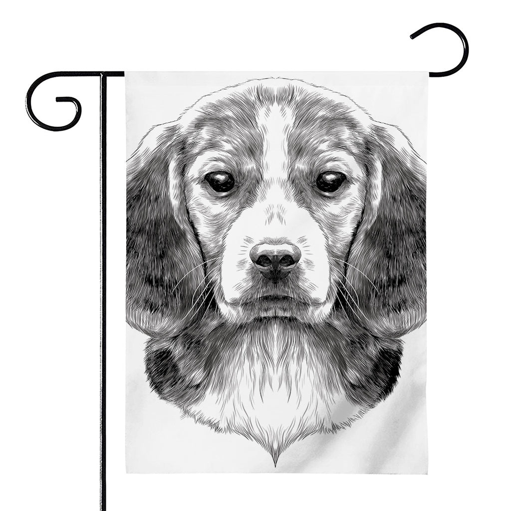 Black And White Drawing Beagle Print House Flag