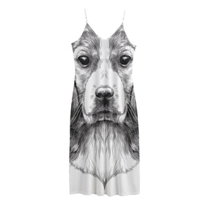 Black And White Drawing Beagle Print Jersey Midi Cami Dress