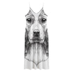 Black And White Drawing Beagle Print Jersey Midi Cami Dress