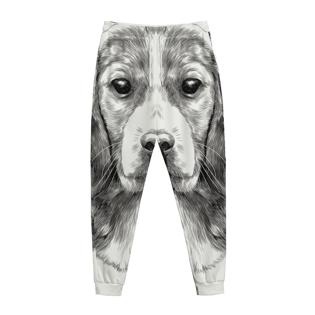 Black And White Drawing Beagle Print Jogger Pants