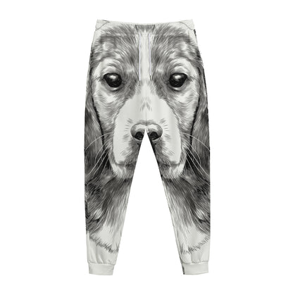 Black And White Drawing Beagle Print Jogger Pants