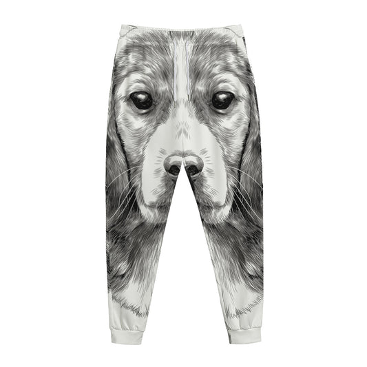 Black And White Drawing Beagle Print Jogger Pants