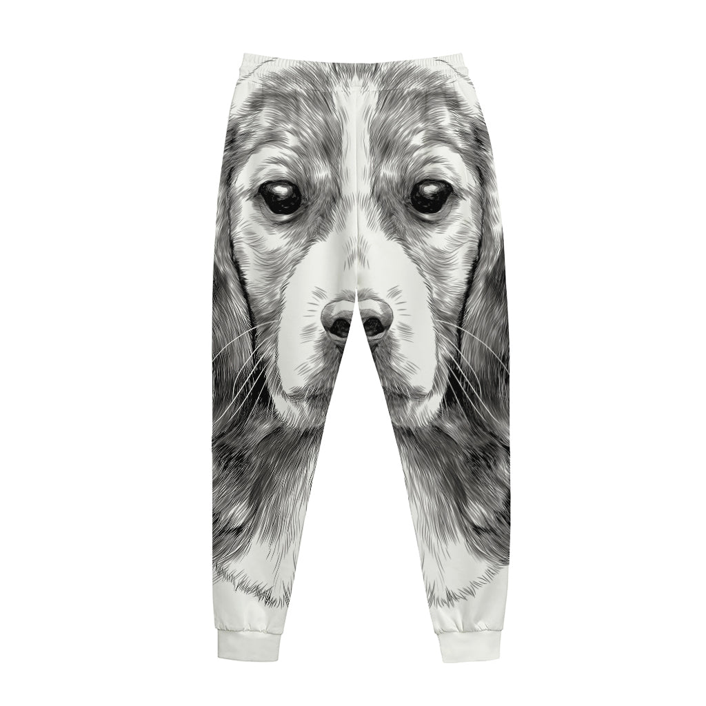 Black And White Drawing Beagle Print Jogger Pants